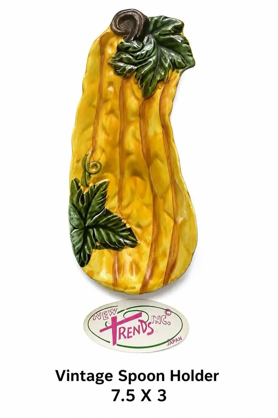Vintage Spoon Holder yellow green squash kitchen cooking range spoon